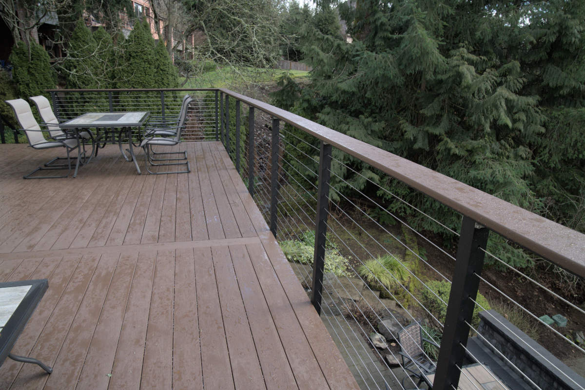 Redmond Washington deck balcony Maisy Rail custom steel cable railing finished